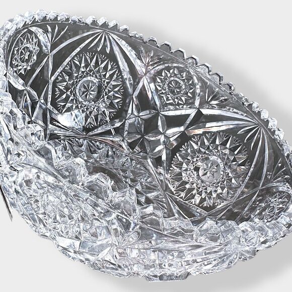 VTG ABP Unmarked Cut Glass Crystal Fruit Bowl Sawtooth Edge Starts 6.5” Heavy - Picture 3 of 16